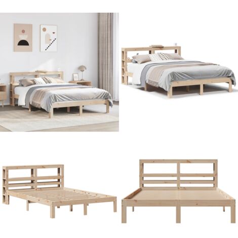 Estructura de cama con cabecero madera maciza pino 140x190 cm - Cabecero de cama - Estructura de cama