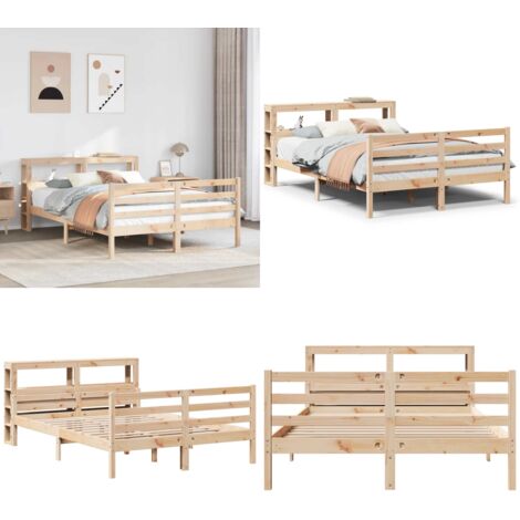 Estructura de cama con cabecero madera maciza pino 140x190 cm - Estructura de cama - Cabecero de cama