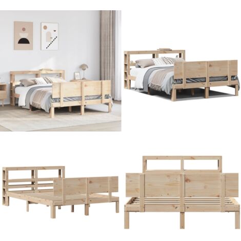 Estructura de cama con cabecero madera maciza pino 140x200 cm - Cabecero de cama - Estructura de cama