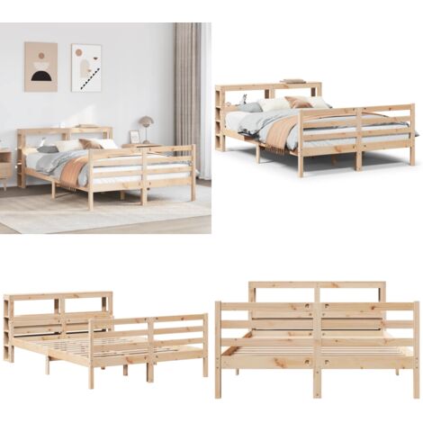 Estructura de cama con cabecero madera maciza pino 140x200 cm - Estructura de cama - Cabecero de cama