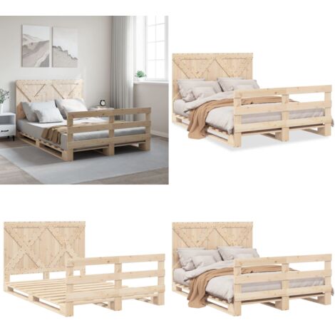 Estructura de cama con cabecero madera maciza pino 140x200 cm - Estructura de cama - Cama con cabecero