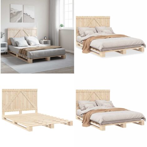 Estructura de cama con cabecero madera maciza pino 140x200 cm - Estructura de cama - Cama de madera