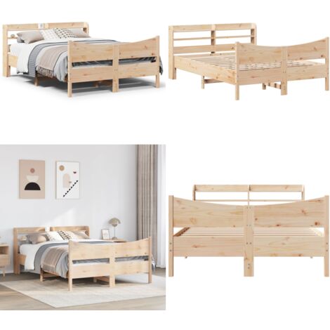 Estructura de cama con cabecero madera maciza pino 160x200 cm - Estructura de cama - Cabecero de cama