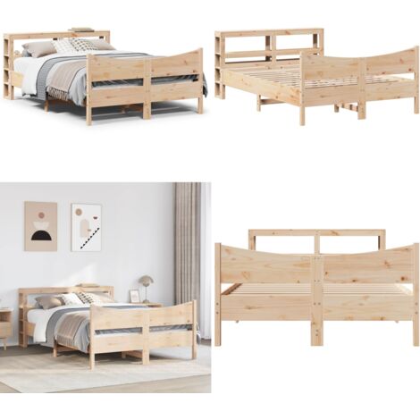 Estructura de cama con cabecero madera maciza pino 160x200 cm - Estructura de cama - Cabecero de cama