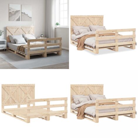 Estructura de cama con cabecero madera maciza pino 160x200 cm - Estructura de cama - Cama con cabecero