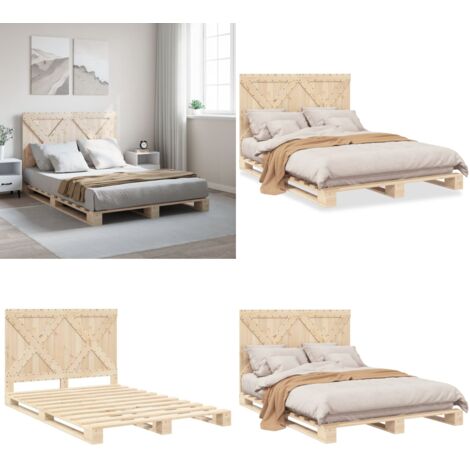 Estructura de cama con cabecero madera maciza pino 160x200 cm - Estructura de cama - Cama de madera