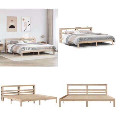 Estructura de cama con cabecero madera maciza pino 180x200 cm - Cabecero de cama - Estructura de cama