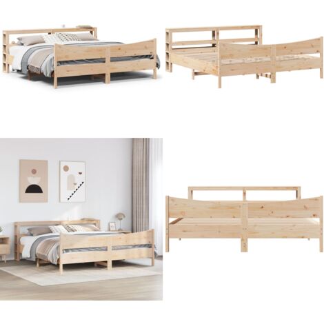 Estructura de cama con cabecero madera maciza pino 180x200 cm - Estructura de cama - Cabecero de cama