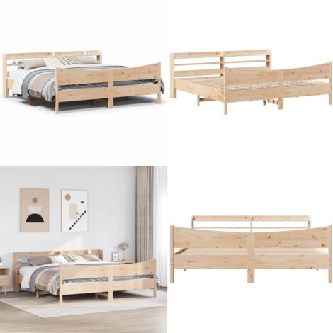 Estructura de cama con cabecero madera maciza pino 180x200 cm - Estructura de cama - Cabecero de madera