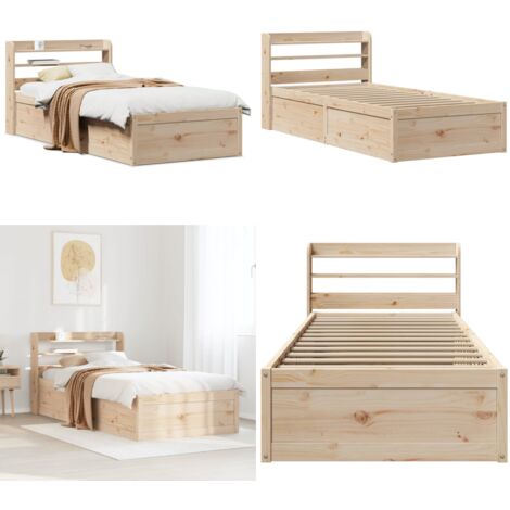 Estructura de cama con cabecero madera maciza pino 75x190 cm - Estructura de cama - Cabecero de cama