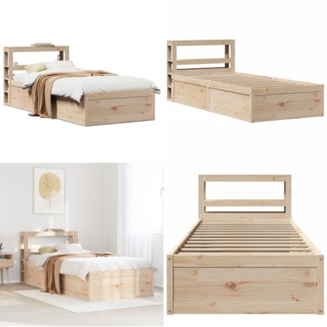 Estructura de cama con cabecero madera maciza pino 90x190 cm - Estructura de cama - Cabecero de cama