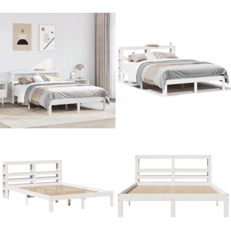 Estructura de cama con cabecero madera pino blanco 120x190 cm - Cabecero de cama - Estantes de almacenamiento