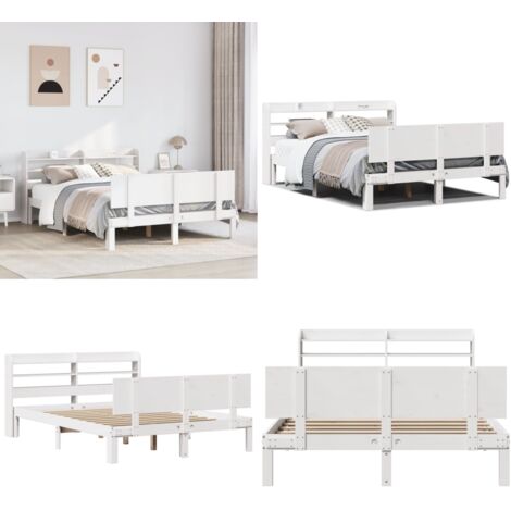Estructura de cama con cabecero madera pino blanco 120x190 cm - Cabecero de cama - Estructura de cama