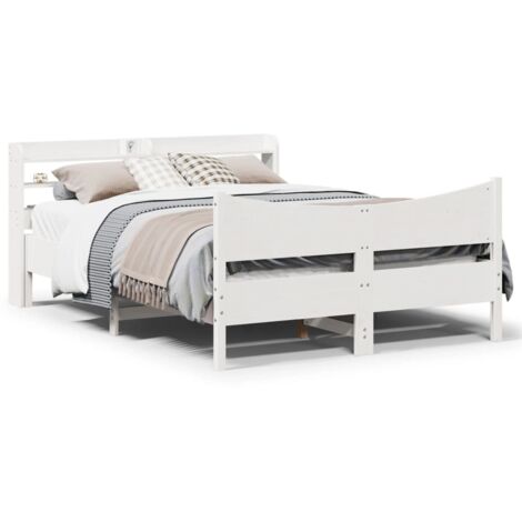 Estructura de cama con cabecero madera pino blanco 135x190 cm