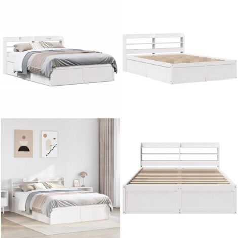 Estructura de cama con cabecero madera pino blanco 135x190 cm - Estructura de cama - Cabecero de cama