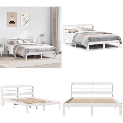 Estructura de cama con cabecero madera pino blanco 135x190 cm - Estructura de cama - Cabecero de cama