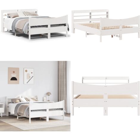 Estructura de cama con cabecero madera pino blanco 135x190 cm - Estructura de cama - Cabecero de cama