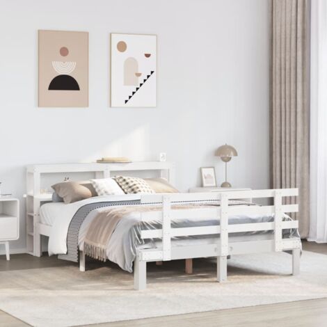 Estructura de cama con cabecero madera pino blanco 135x190 cm vidaXL