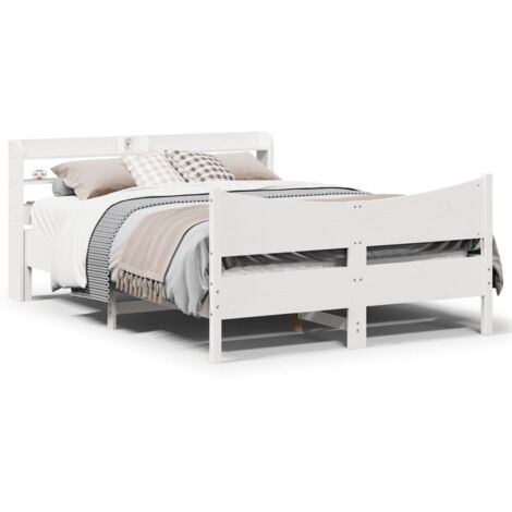 Estructura de cama con cabecero madera pino blanco 140x190 cm