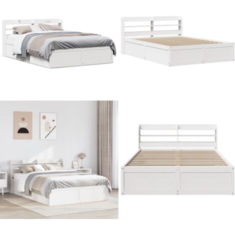 Estructura de cama con cabecero madera pino blanco 140x190 cm - Estructura de cama - Cabecero de cama