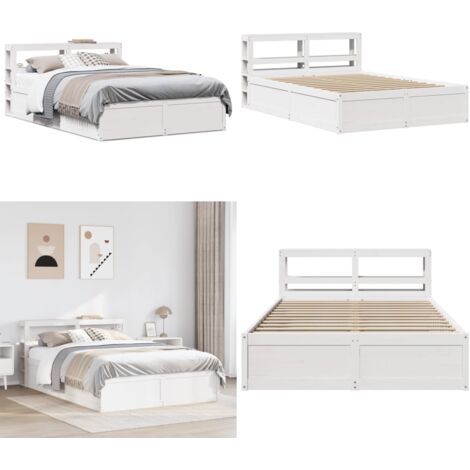 Estructura de cama con cabecero madera pino blanco 140x190 cm - Estructura de cama - Cabecero de cama