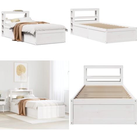 Estructura de cama con cabecero madera pino blanco 75x190 cm - Estructura de cama - Cabecero de cama
