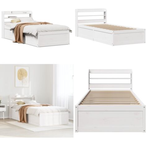Estructura de cama con cabecero madera pino blanco 90x190 cm - Estructura de cama - Cabecero de cama