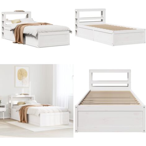 Estructura de cama con cabecero madera pino blanco 90x190 cm - Estructura de cama - Cabecero de cama