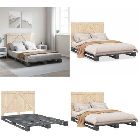 Estructura de cama con cabecero madera pino gris 140x200 cm - Estructura de cama - Cama de madera