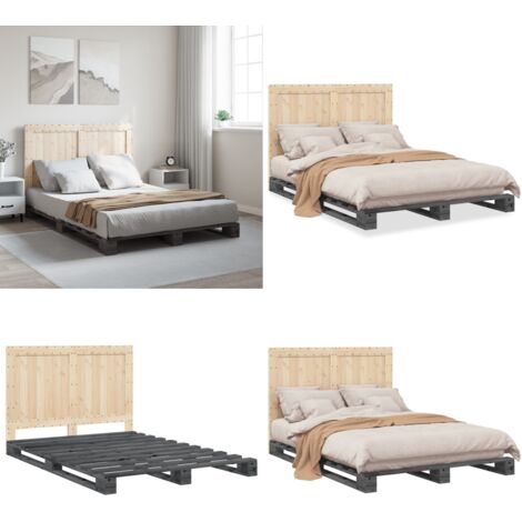 Estructura de cama con cabecero madera pino gris 140x200 cm - Estructura de cama - Cama de madera