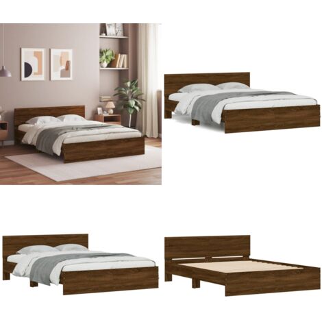 Estructura de cama con cabecero marrón roble 150x200 cm - Estructura de cama - Madera de ingeniería