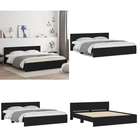 Estructura de cama con cabecero negra 160x200 cm - Estructura de cama - Cama negra