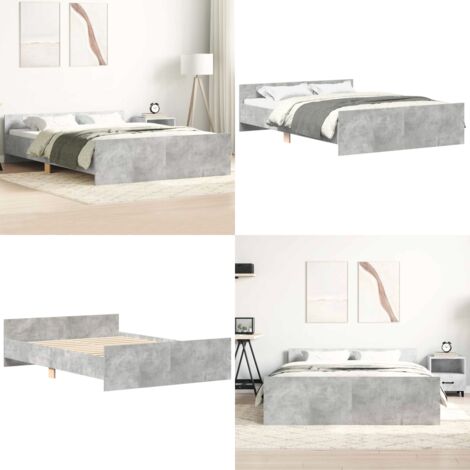 Estructura de cama con cabecero piecero gris hormigón 135x190cm - Estructura de cama - Cama con cabecero y estribo