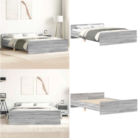 Estructura de cama con cabecero piecero gris Sonoma 150x200 cm - Estructura de cama - Cama gris Sonoma