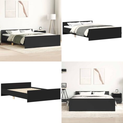 Estructura de cama con cabecero piecero negro 135x190cm - Estructura de cama - Cama con cabecero y estribo