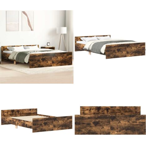 Estructura de cama con cabecero piecero roble ahumado 135x190cm - Estructura de cama - Cama de madera