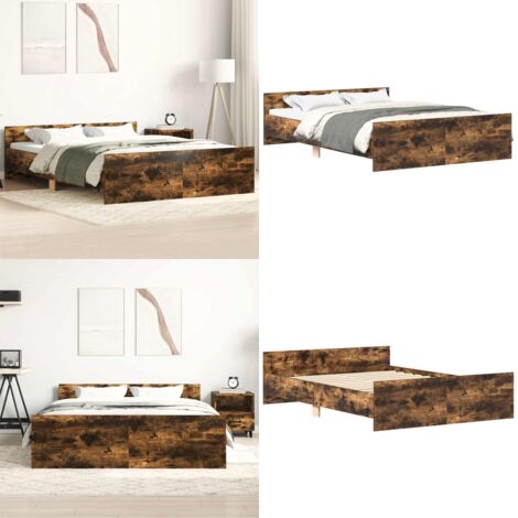 Estructura de cama con cabecero piecero roble ahumado 140x200cm - Estructura de cama - Cama con cabecero y estribo