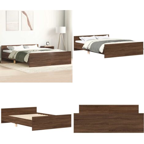 Estructura de cama con cabecero piecero roble marrón 135x190cm - Estructura de cama - Cama de madera
