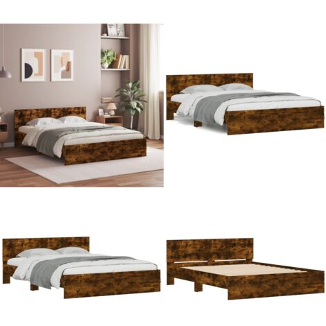 Estructura de cama con cabecero roble ahumado 140x200 cm - Estructura de cama - Cama de madera