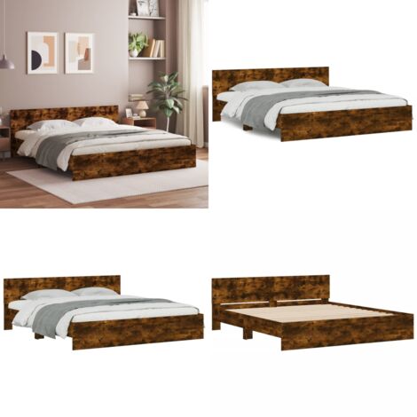 Estructura de cama con cabecero roble ahumado 160x200 cm - Estructura de cama - Cama de madera