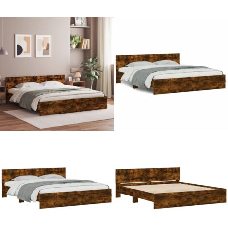 Estructura de cama con cabecero roble ahumado 180x200 cm - Estructura de cama - Cama de madera