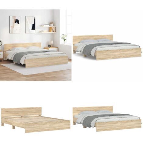 Estructura de cama con cabecero roble Sonoma 180x200 cm - Estructura de cama - Cabecero de cama