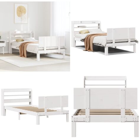 Estructura de cama con cabecero sin colchón blanco 100x200 cm - Cabecero de cama - Estructura de cama