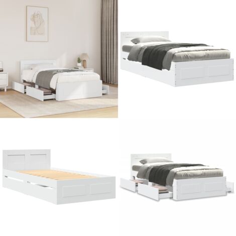 Estructura de cama con cabecero sin colchón blanco 100x200 cm - Estructura de cama - Cama con cajones