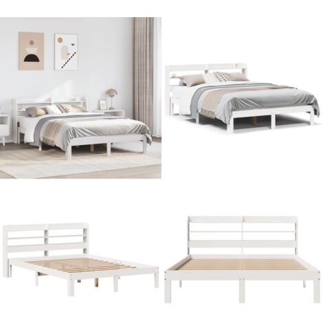 Estructura de cama con cabecero sin colchón blanco 120x200 cm - Cabecero de cama - Estructura de cama