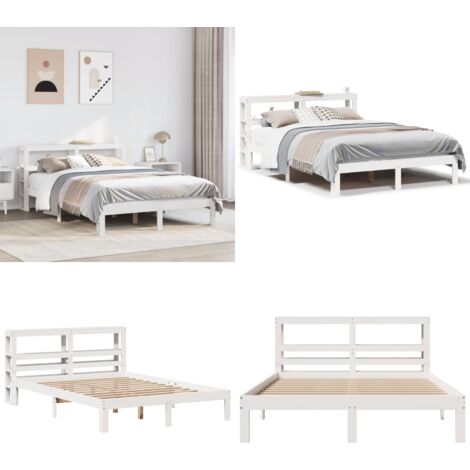 Estructura de cama con cabecero sin colchón blanco 120x200 cm - Cabecero de cama - Estructura de cama