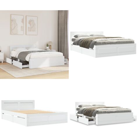 Estructura de cama con cabecero sin colchón blanco 120x200 cm - Estructura de cama - Cama con cajones