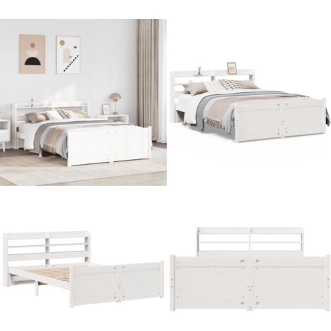 Estructura de cama con cabecero sin colchón blanco 140x190 cm - Estructura de cama - Cabecero de cama