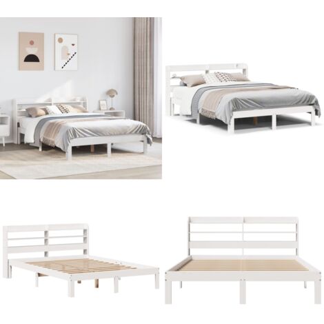 Estructura de cama con cabecero sin colchón blanco 140x200 cm - Cabecero de cama - Estructura de cama
