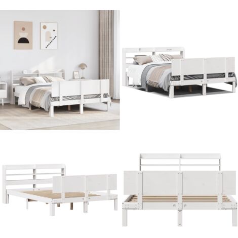 Estructura de cama con cabecero sin colchón blanco 140x200 cm - Cabecero de cama - Estructura de cama